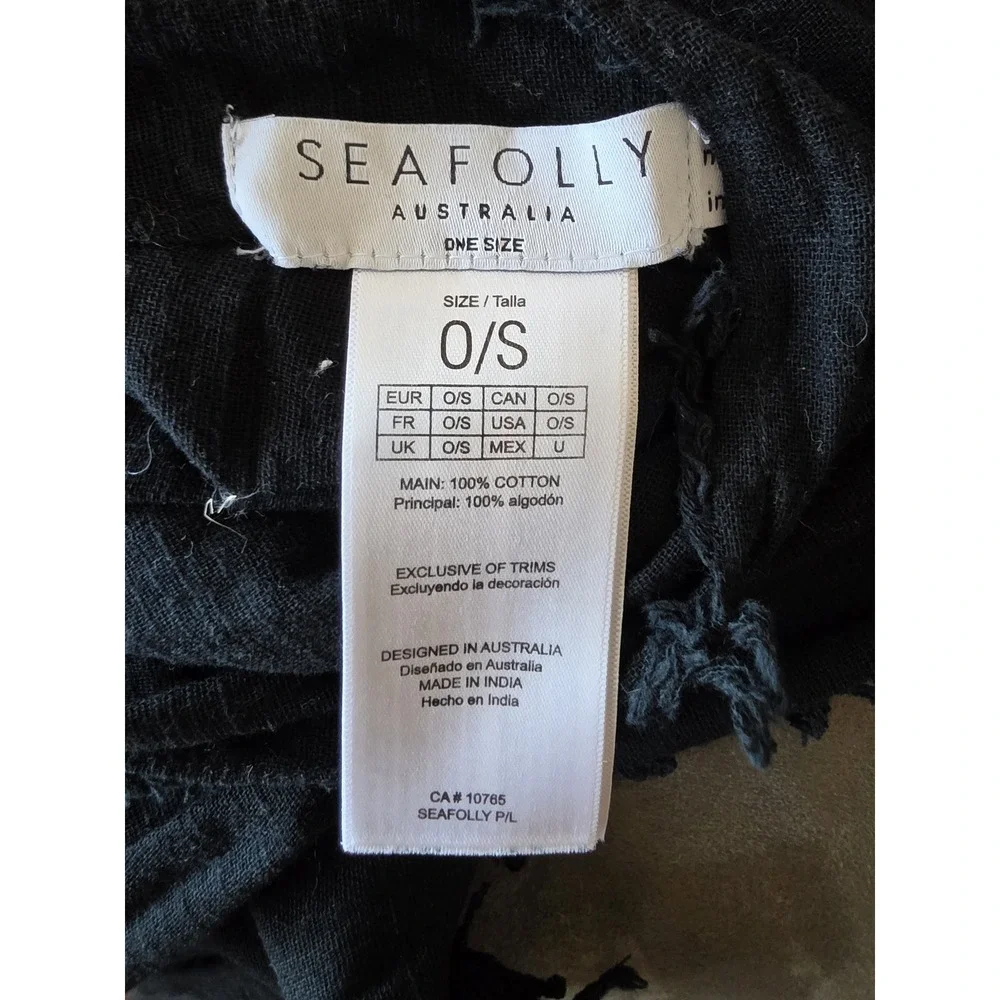 Seafolly Women Black Cotton Scarf One Size Boho Wrap Shawl Stole 62in Bohemian